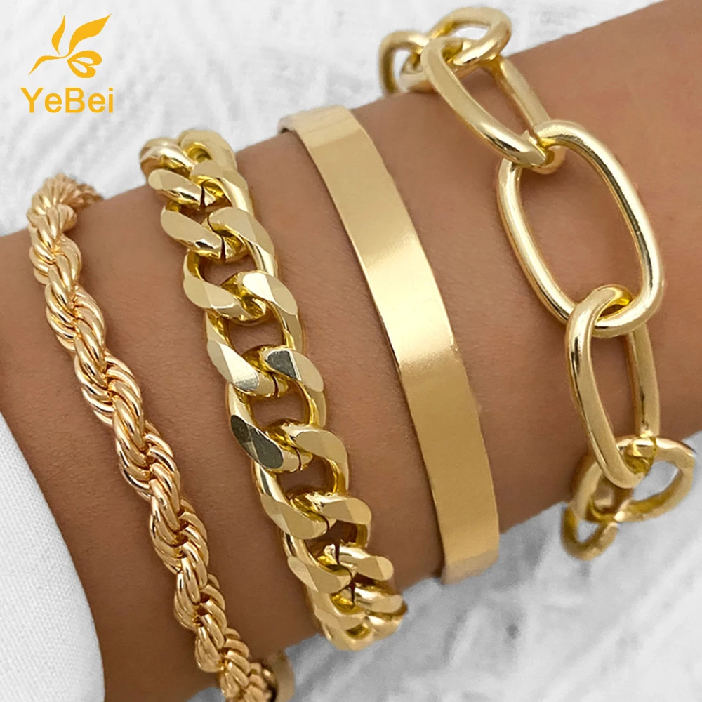 

Gold Bracelets for Women 4PCS Luxury Bracelet Set Gold Jewelry Trendy Woman Jewelry 2022 Free Shipping Items Gift for Girlfriend