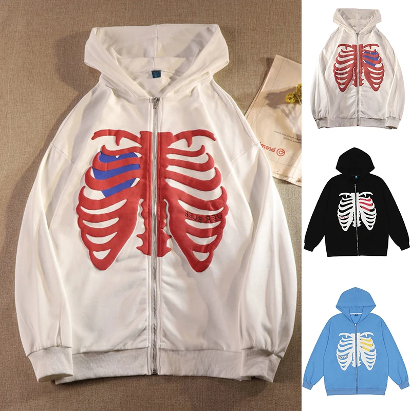 

Skeleton Zip Up Hoodie for Women Men Skeleton Jacket Autumn Spring Sweatshirt B99
