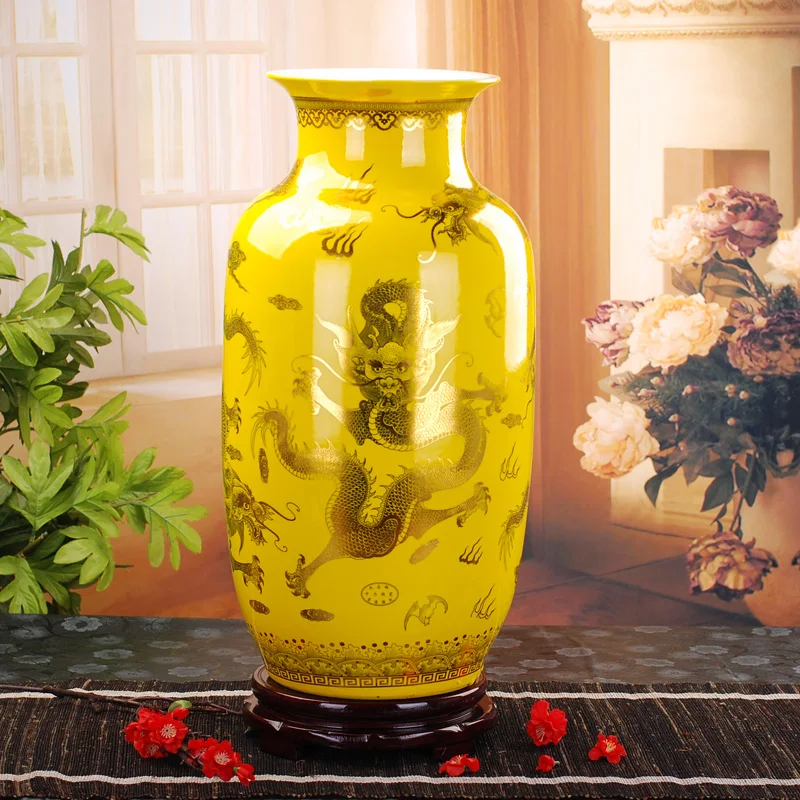 

Jingdezhen 60cm Tall Vase Floor Ceramic Gold Dragon Phoenix Antique Vase Home Furnishing Articles Sitting Room Large Floor Vases