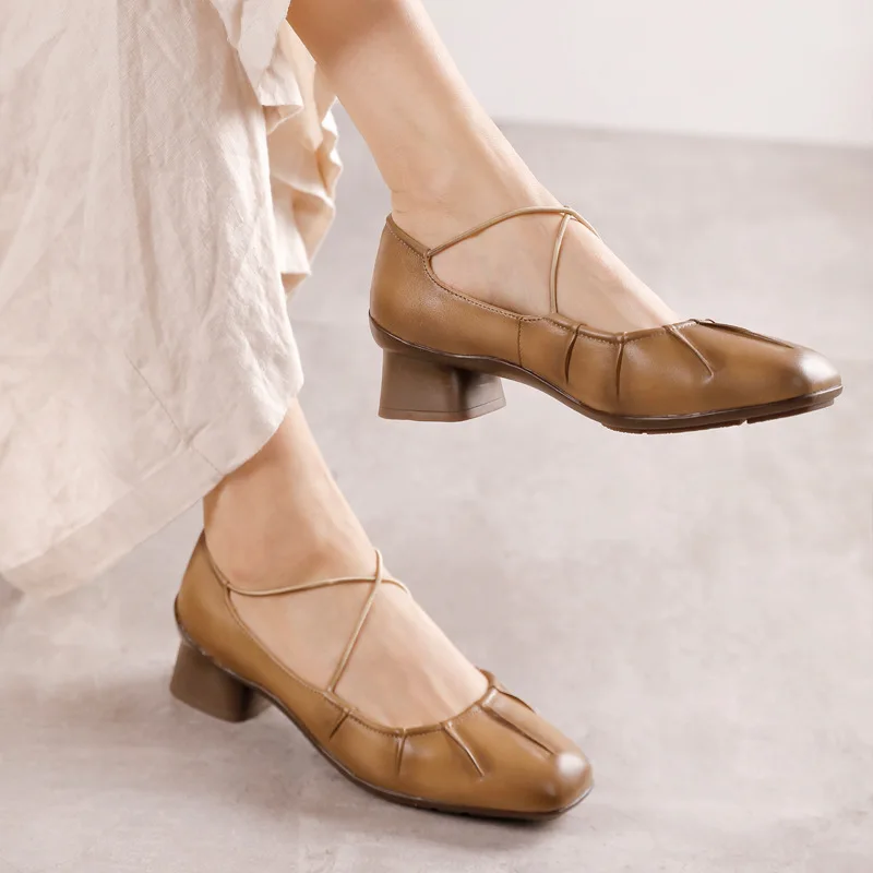 

Женские туфли из натуральной кожи YourSeason, винтажные Туфли с круглым носком и резинкой, ручная работа, для отдыха, Всесезонные туфли-лодочки, ...