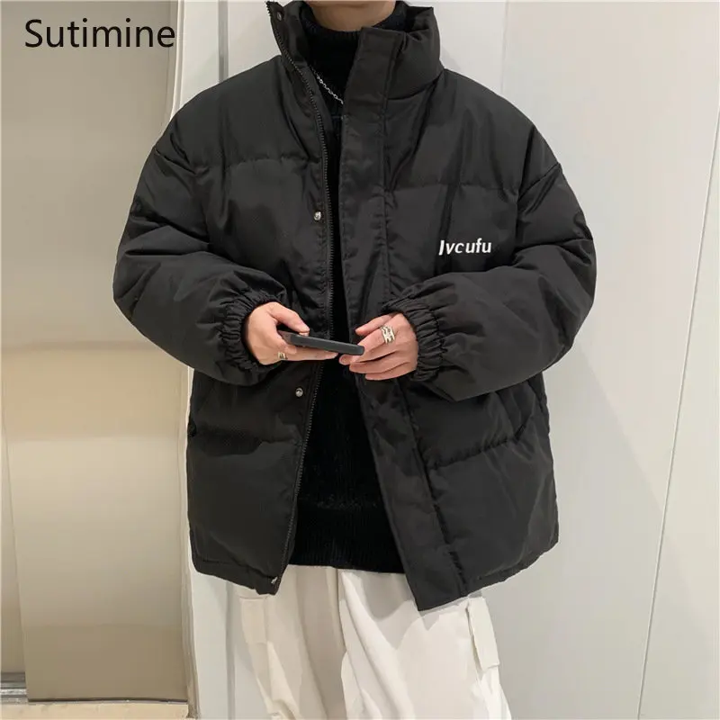 Winter Coat Casual Pockets Stand Up Collar Men Winter Thickened Down Jacket Loose Korean Version Zipper Button Men Clothing
