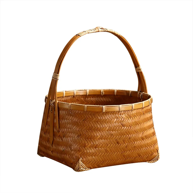 

Бамбуковая корзина, винтажный бамбуковый чайный набор с крышкой, корзина для хранения, Новый китайский стиль, плетеные украшения ручной работы, портативные украшения для дома