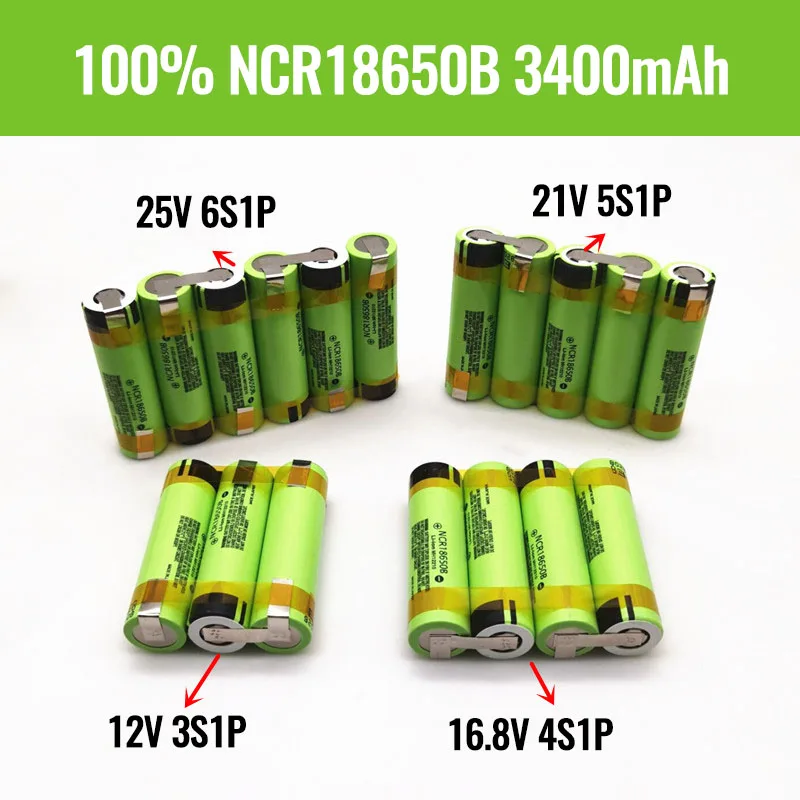 

new original NCR18650B 3400mah battery For 12V 16.8V 21V battery screwdriver battery with weld soldering strip customize battery