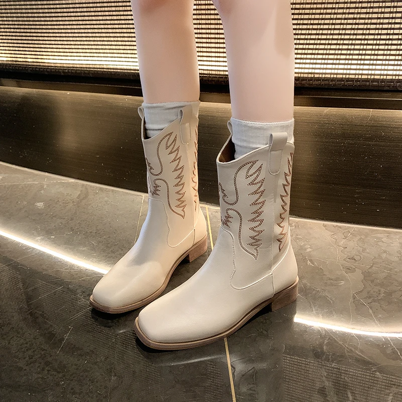 Винтажные женские сапоги-ковбойки в стиле вестерн с вышивкой модные элегантные