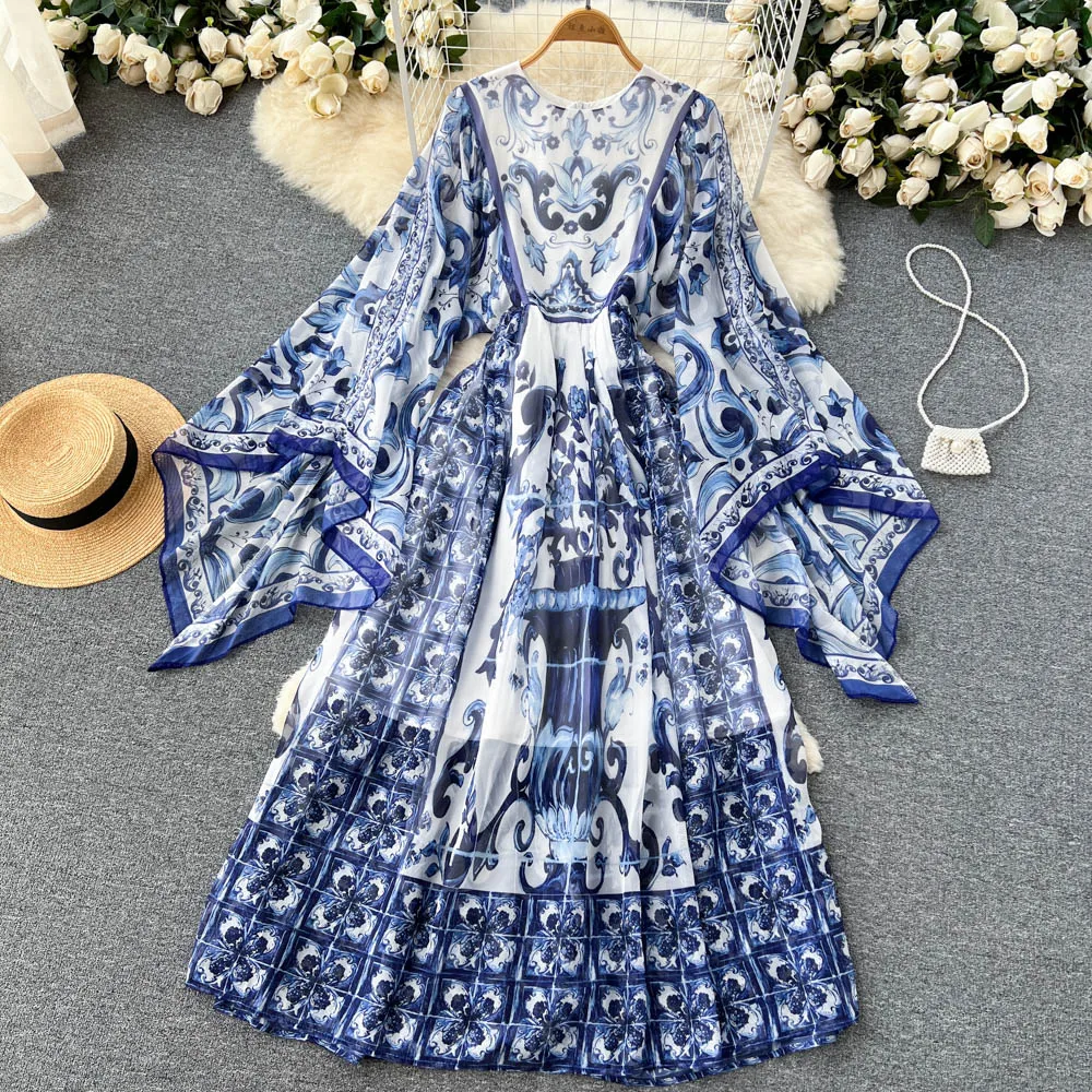 Женское шифоновое платье-трапеция в стиле ретро с круглым вырезом и