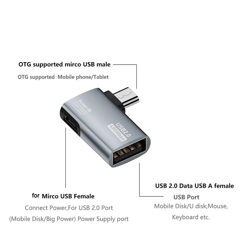 Кабель-адаптер 4K 90 градусов левый/правый угол питание от микро USB к OTG