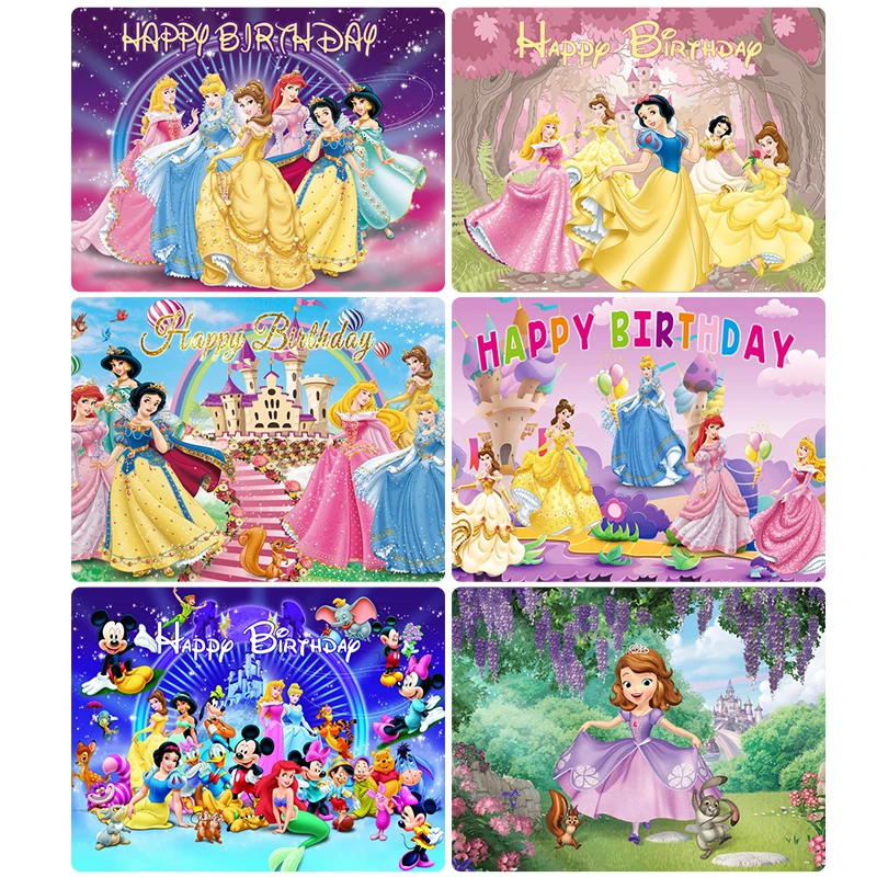 

Disney Princess Cinderelia Photography Backdrop Girls Happy Birthday Party Decorations Baby Shower Supplies Home Decor