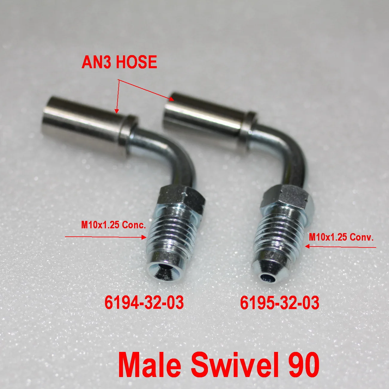 

M10x1.25 Male Swivel CONC. CONV 90° Fitting For AN3 Braided Hose