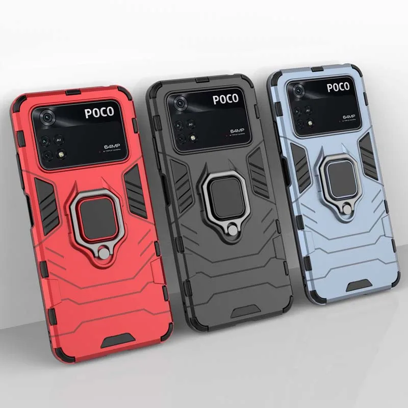 for xiaomi poco m4 pro 4g phone case armor shockproof bumper magnetic stand cover coque for poco m4 m 4 m3 pro 5g funda free global shipping