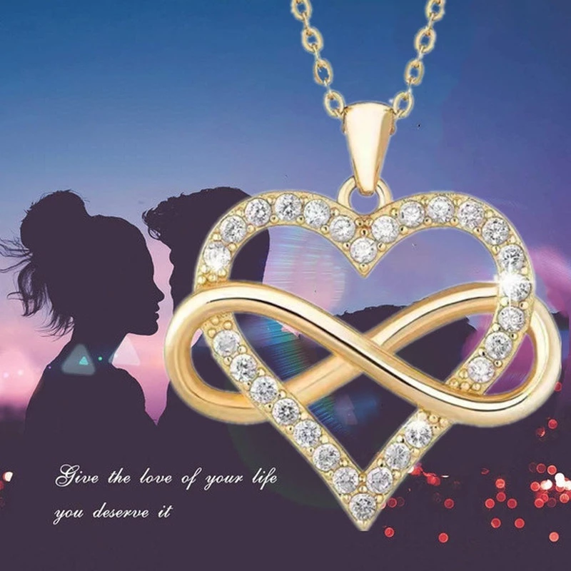 

Exquisite Fashion Heart Necklace Crossed Infinite Love Pendant Wedding Engagement Jewelry Party Birthday Anniversary Gift