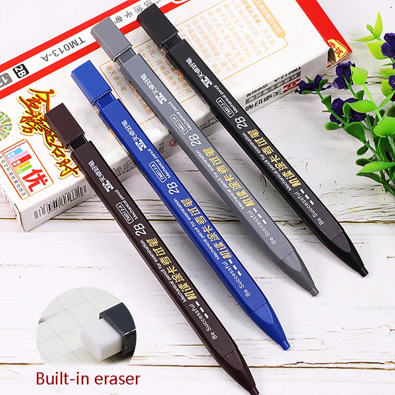 

1pc Thick Flat Head Mechanical Pencil Drawing 2B with Refills Pencil Office Supplies Writing Automatic Office School Supplies