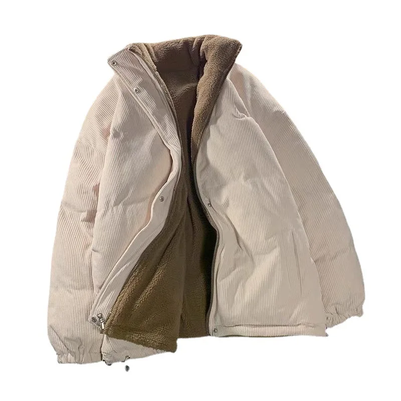 2023 Winter Women Corduroy Jacket Vintage Lamb Fleece Cotton Parkas Coat Fashion Thick Warm Clothes Loose Double-sided Outerwear