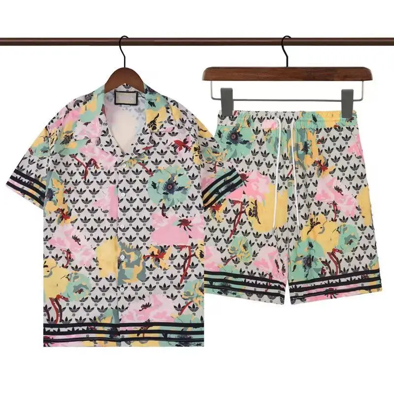 2023 Women's Designer Men's Casual Shirt Set Classic Colorful Print Men's Shirt Casual Pattern Letter Clothing Summer Couple Top