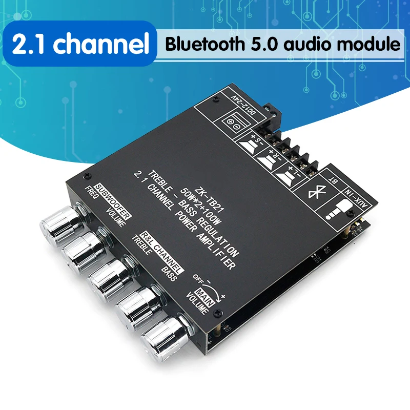 

ZK-TB21 TPA3116D2 Bluetooth 5.0 Subwoofer Amplifier Board 50WX2+100W 2.1 Channel Power Audio Stereo Amplifier Board Bass AMP
