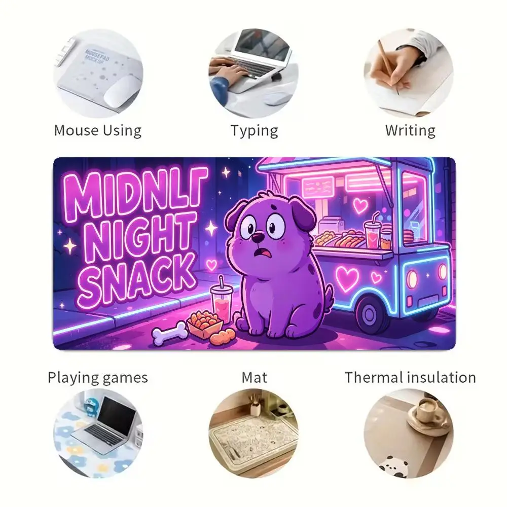 Фото Игровой коврик для мыши Pixel Purple Dog Neon Snack Design, из натурального каучука, нескользящий, большого размера, для ноутбука, настольного компьютера, спальни, игр и работы. №3