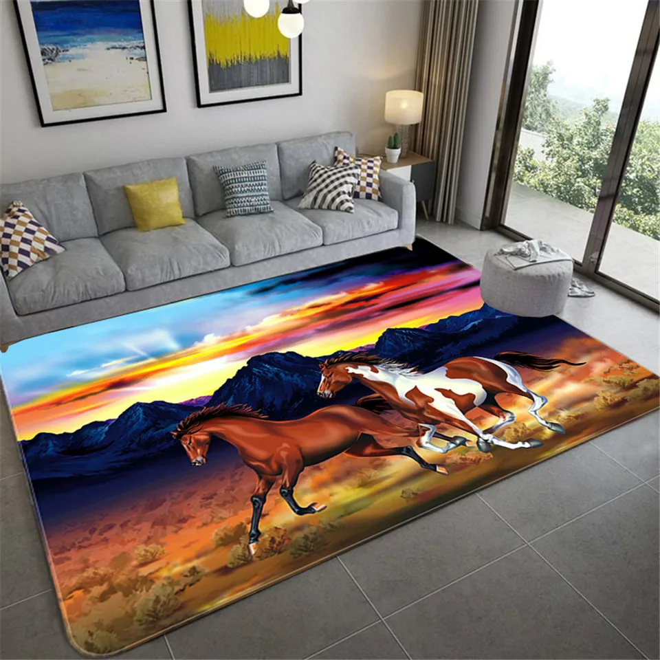 Horse Pattern Large 3D Mat For Living Room Animal Printed Area Rug Bedroom Sponge Bedside Entrance Door Carpet Washable |