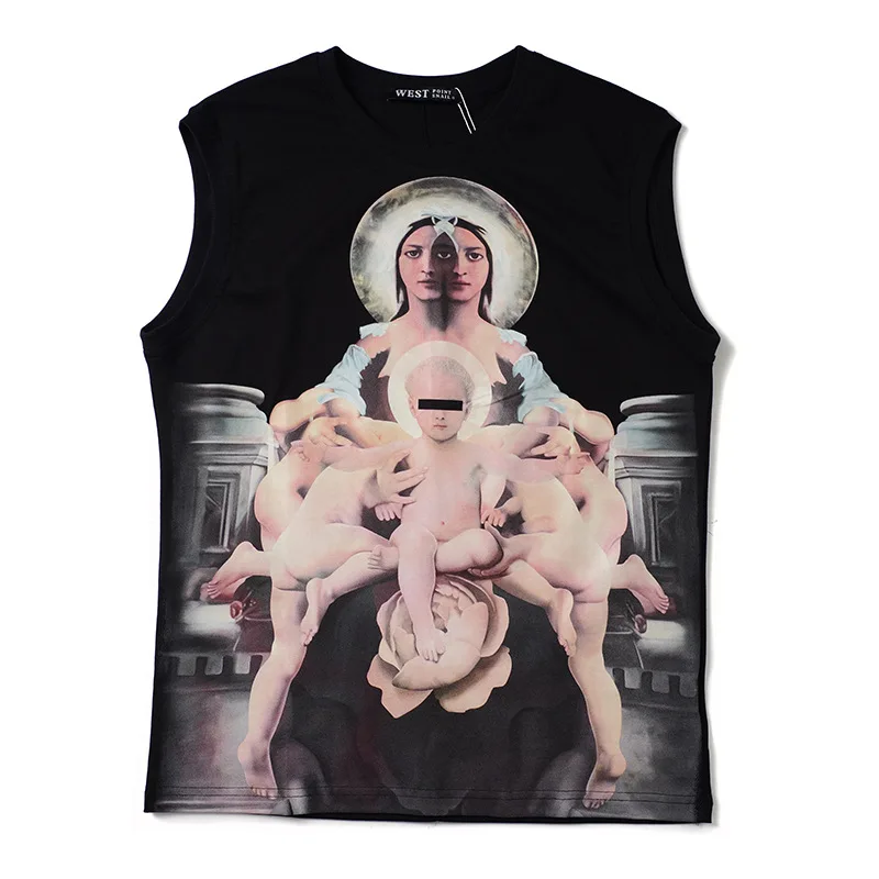 

New High 20 Novelty Men Fashion Tee Shirts Virgin Mary Child halo Top Hip Hop Skateboard Street Cotton Tee Tank Tops Dog #N130