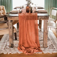 dinning table decoration rust table runner set wedding decoration cotton gauze dusty blue napkins gift table runners