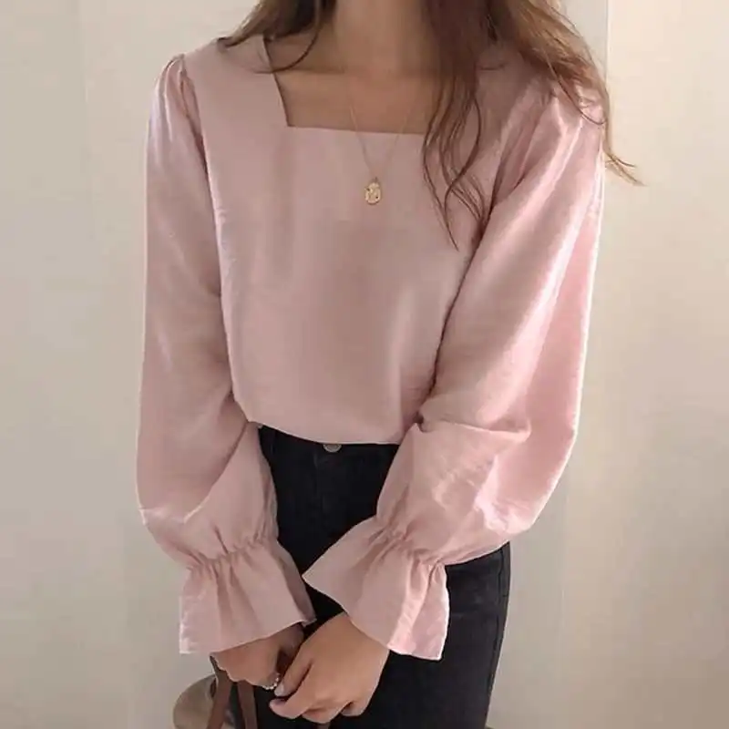 

Women Elegant Long Sleeve Blouse VONDA 2022 Casual Solid Shirt Femme Tunics Blusa Office Tops Square Neck Chemise Oversize
