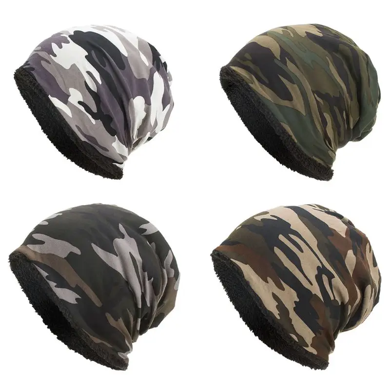 

Men Women Winter Beanie Hat Warm Slouchy Hat Thickened Fleece Lined Camouflage Outdoor Cycling Skiing Hiking Skull