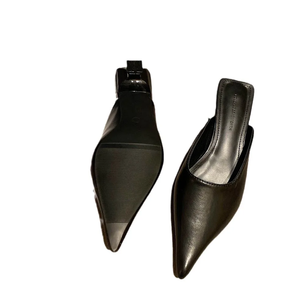 Мюли женские на каблуке мягкие туфли-лодочки с острым носком шлепанцы из