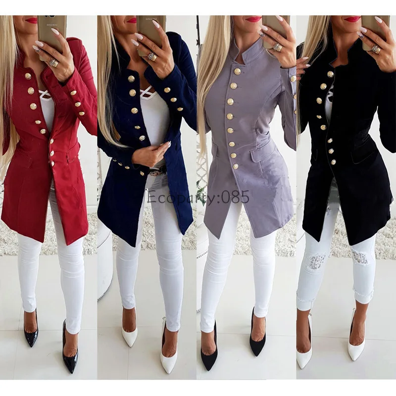 

Coats for Women Slim Suit Jacket Elegant Commuting Coat Autumn Winter Warm Stand Collar Long Sleeved Jacket for Female