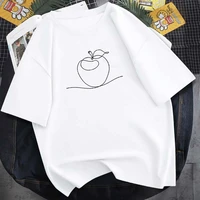 summer neutral 100 cotton round neckline apple print short sleeved fashion retro daily top casual loose 14 color new t shirt