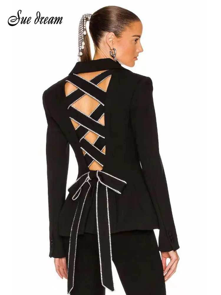 

Lace Cut Out Black Blazer For Women Notched Collar Long Sleeve 2022 New Sexy Solid Blazers Female Clothing Style Fashion New