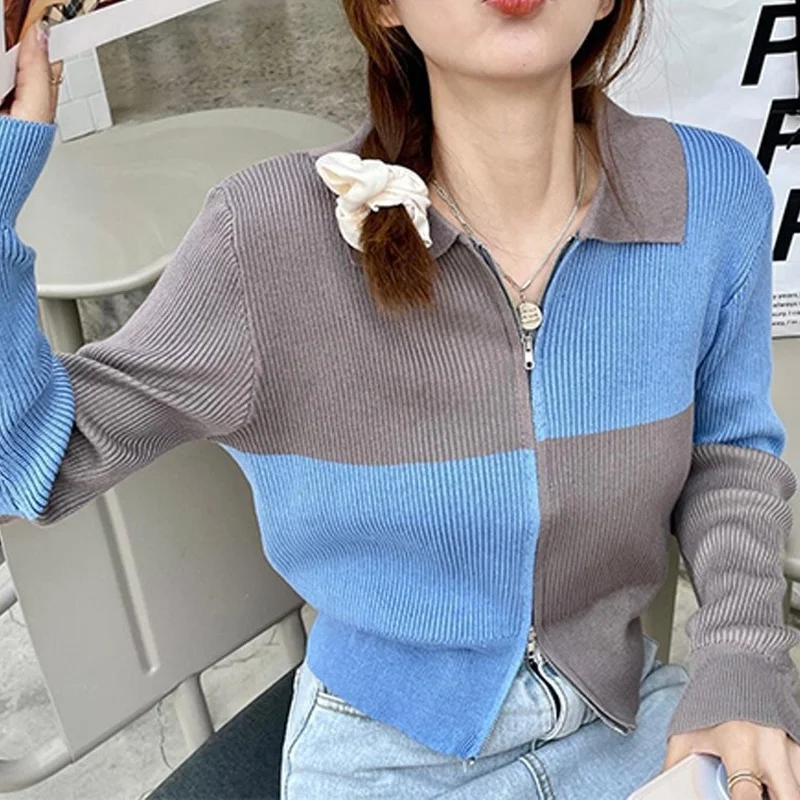 Женская трикотажная рубашка-поло на молнии демисезонный кардиган свитер пальто