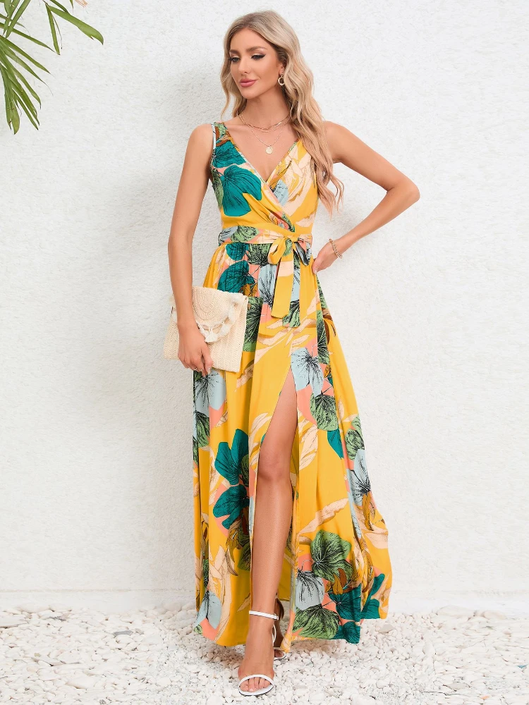 Женское платье на бретельках платье-трапеция без рукавов с V-образным вырезом и