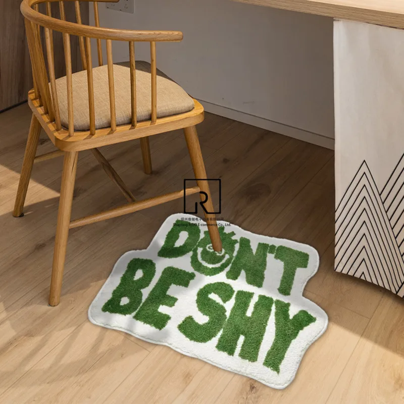 

Irregular Don'T Be Shy Rug Tufted Soft White Green Letters Bedroom Decor Bedside Rugs Bathroom Door Mat Gaming Carpet