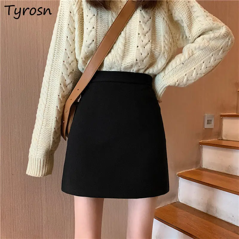 

Женская шерстяная мини-юбка с завышенной талией, однотонная