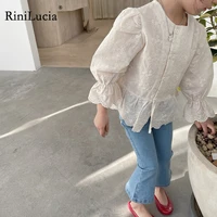 rinilucia 2022 autumn new girls cotton ruffle floral embroidery blouse breathable childrens long sleeved bottoming shirts