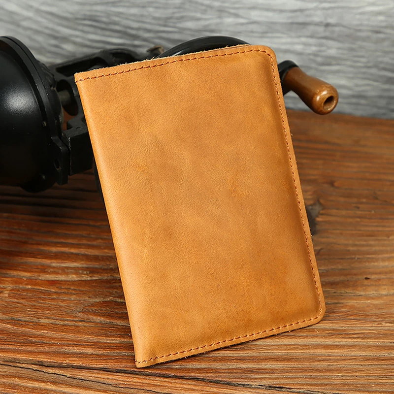 Passport Holder For Men Durable Bifold Travel Wallet Genuine Crazy Horse Leather Women Unique Design Gifts Travel Passport Cover