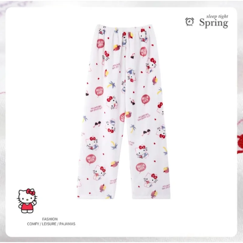 

Оригинальные светлые брюки, милые осенне-зимние широкие штаны с мультяшным принтом, домашняя одежда, кавайная аниме одежда