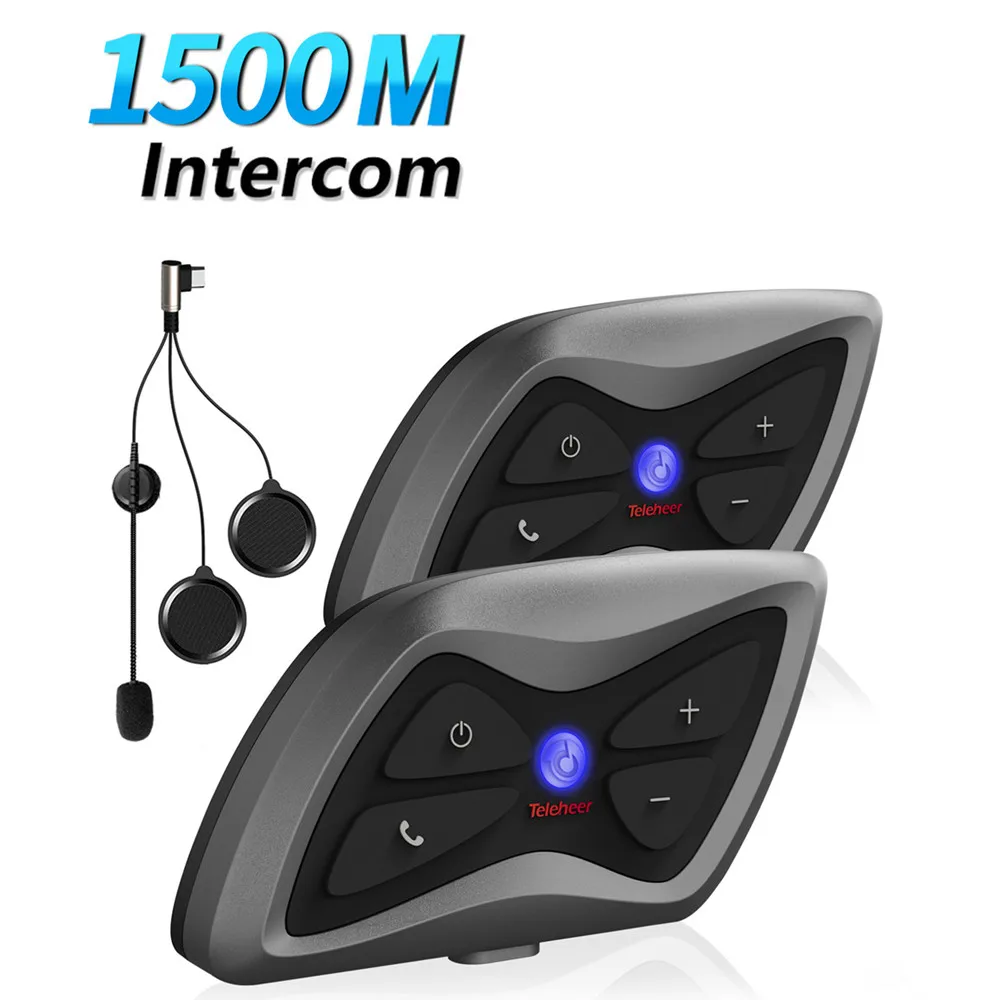 

1/ 2 set T6 Plus 1500 Meter Intercom Motorcycle Helmet Headset Bluetooth Wireless Speaker Interphone Walkie Talkie for 2 Rider