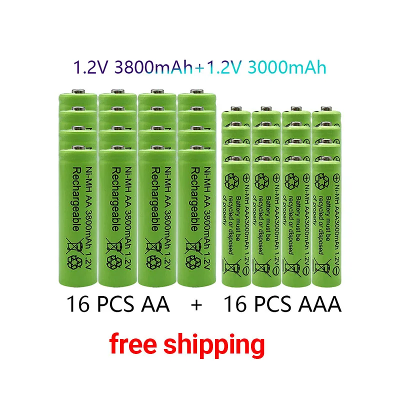 

Перезаряжаемые аккумуляторы 1,2 в AA 3800 мАч Ni-MH + батарея AAA 3000 мАч перезаряжаемая батарея Ni-MH 1,2 в AAA + Бесплатная доставка