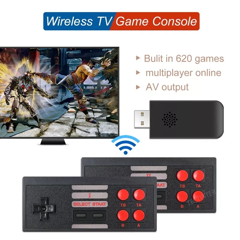 

Handheld Game Player Video Game Console Mini Game Console Built in 620 Classic 8 Bit Games Dual Wireless Gamepad AV Output