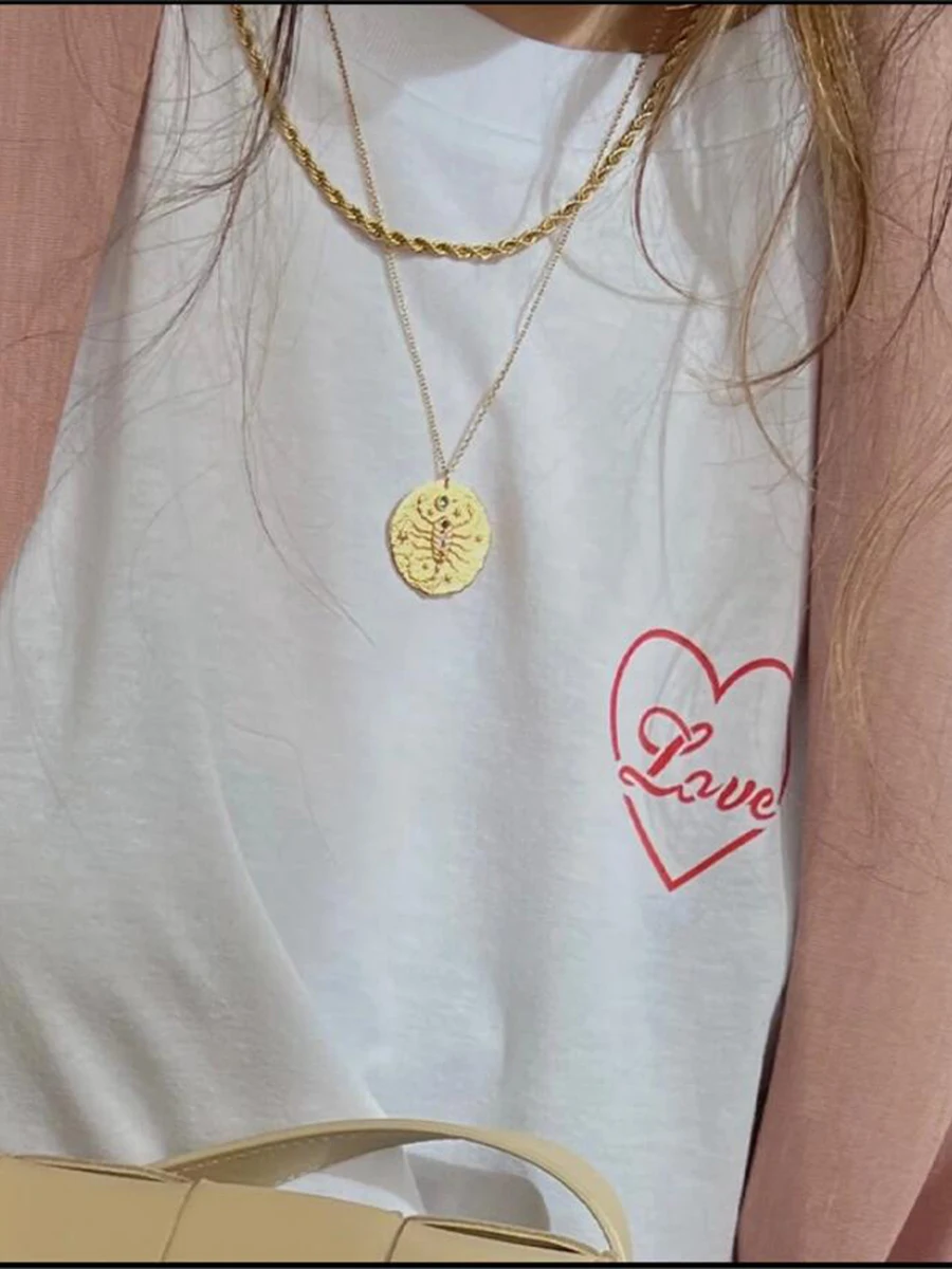 

Heart Letter Graphic T-Shirts 2023 Summer Cotton Round Neck Short Sleeve Simple Women Tops Femme Streetwear Cozy Casual Lady Top