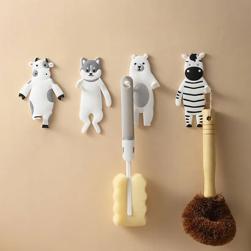 

Animal Wall Hooks Self-adhesive Cartoon Wall Key Hangers Storage Organizers for Towel Coat Hat Purse