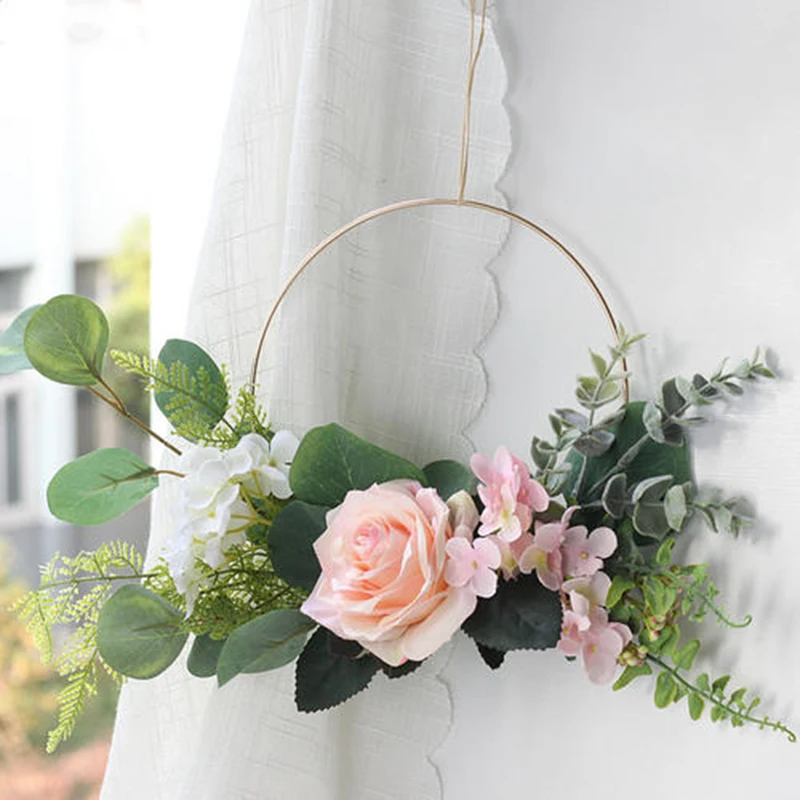 10 40cm golden metal hoop diy wreath round iron ring for home hanging decoration diy garland arts crafts supplies wedding decor free global shipping