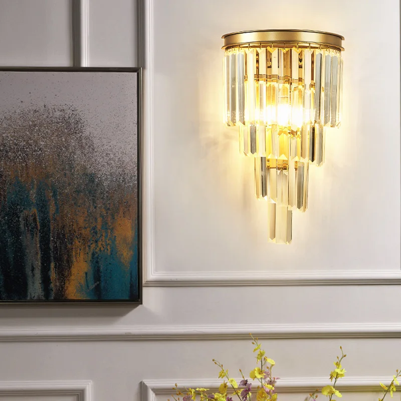 Postmodern Light Luxury Wall Lamp Nordic Living Room Bedroom Bedside Lighting TV Background Wall Aisle Simple Crystal Lamps