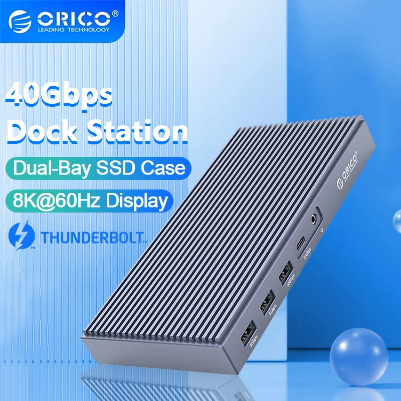Док-станция ORICO USB C Thunderbolt3, многофункциональная док-станция, M.2, NVME SATA SSD, 9 в 1, PD 60 Вт, 40 Гбит/с, DP 8K для MacBook