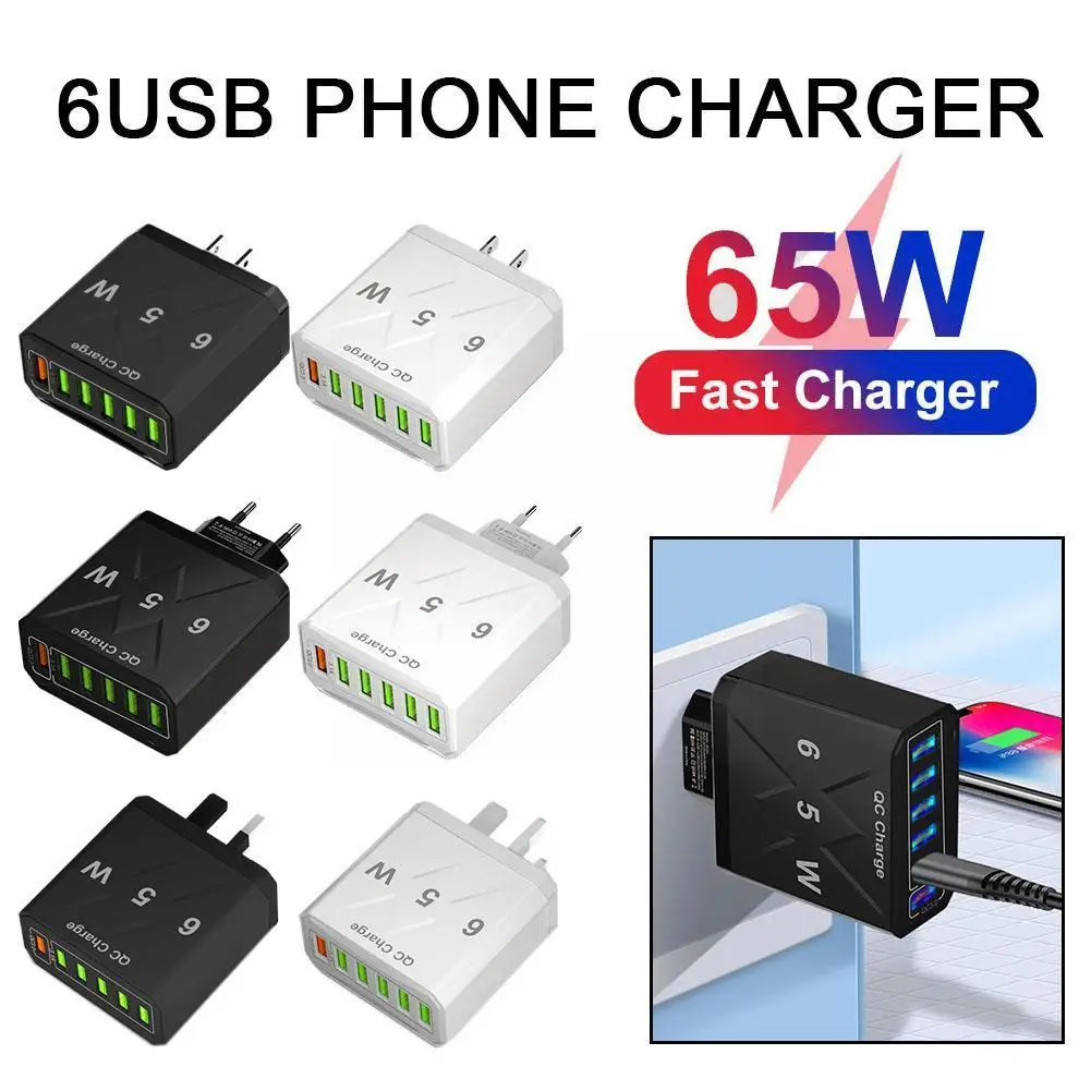 65 Вт USB быстрая зарядка 6 портов Быстрая зарядка 3,0 настенное зарядное устройство адаптер питания для IPhone Huawei Samsung Универсальный USB Ch R2S4