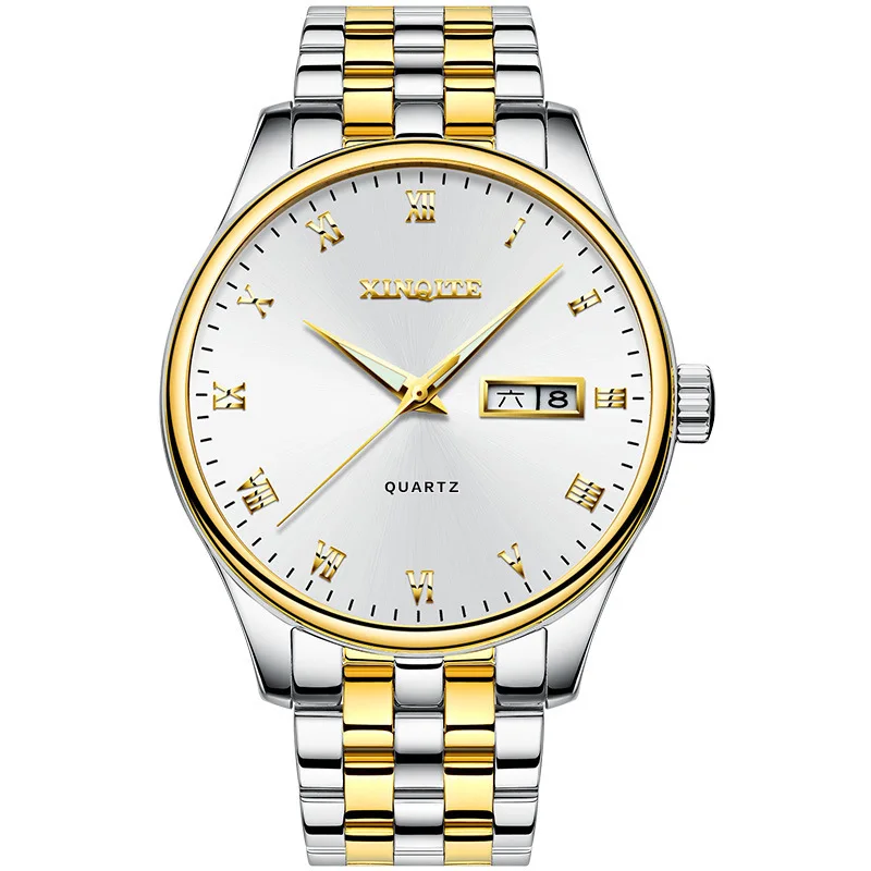 

Часы мужские кварцевые из нержавеющей стали, тонкие водонепроницаемые светящиеся модные с календарем