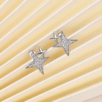 korean fashion super flash star stud earrings inlaid with zircon jewelry petite star shaped zircon two tone earrings