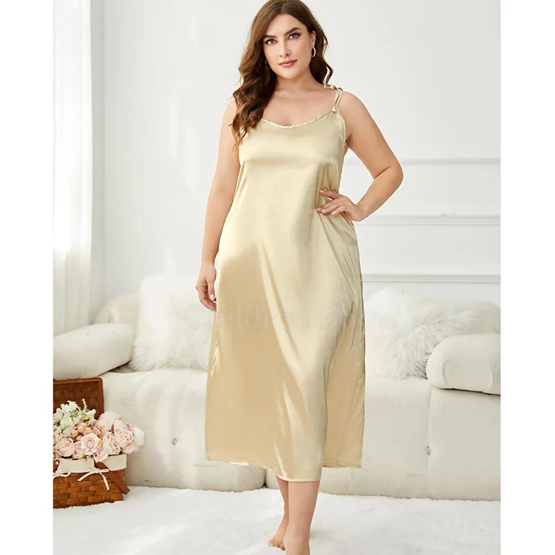 Женская Длинная Ночная сорочка на тонких бретельках