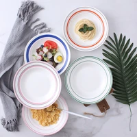 korean deep dish net red line dish nordic style ceramic breakfast dessert cake plate creative home sushi plate