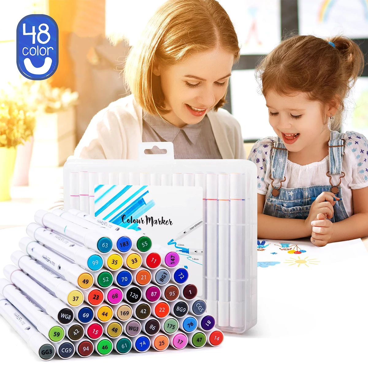 

48Pcs Sketch Market Set Marker Pens Dual Tip Art Colored Markers with Storage Bag 48 Colors Paint Markers Permanent Marker Pens