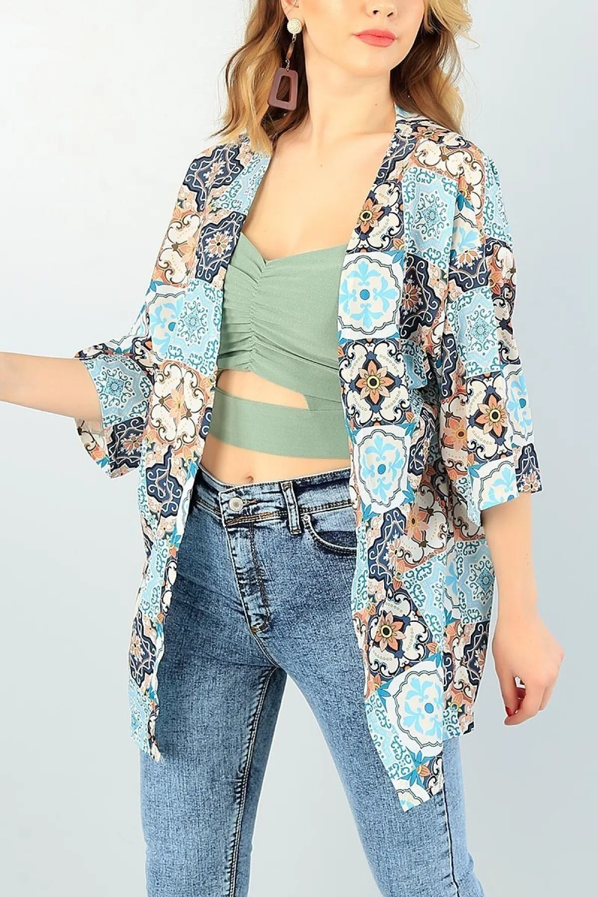 

Women's Kimono Water Green pattern Crepe Kimono Fashion Bathrobe For Ladies